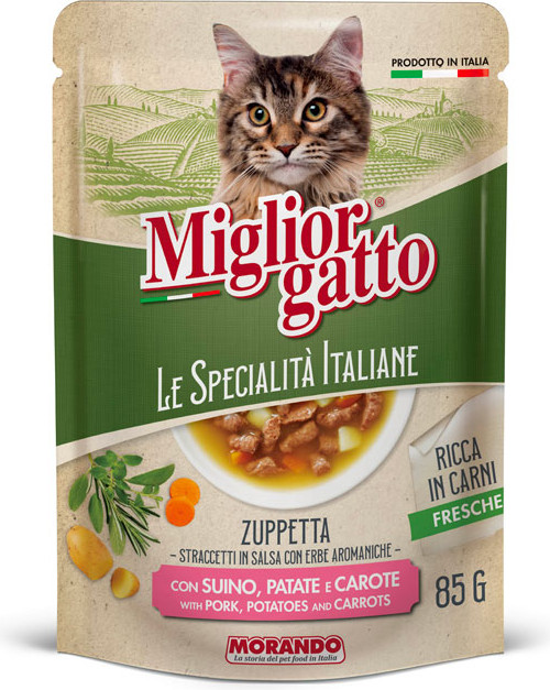 Влажный корм для кошек Miglior Gatto Le Specialit Italiane Полоски в соусе свин./картоф./морк. (24x85г) — фото 3