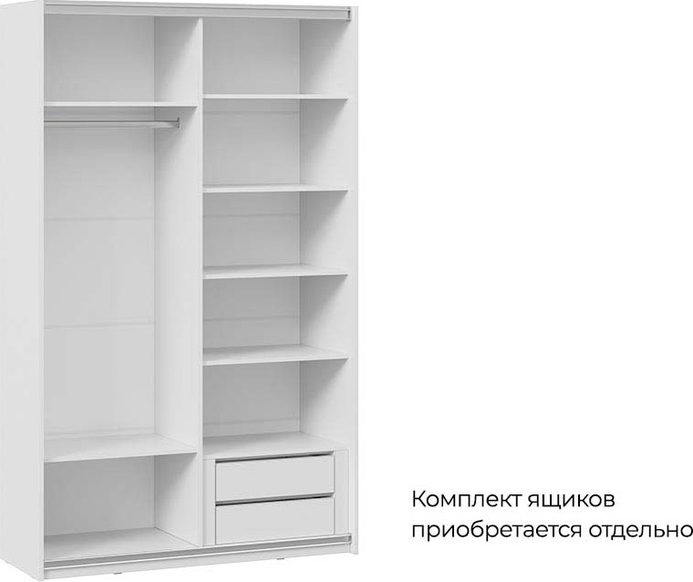 Шкаф-купе ТриЯ Оскар Тип 2 Хилтон Т2 1400 с 1 глухой и 1 зеркальной дверями (ручка белая/белый снег/белый матовый) — фото 3