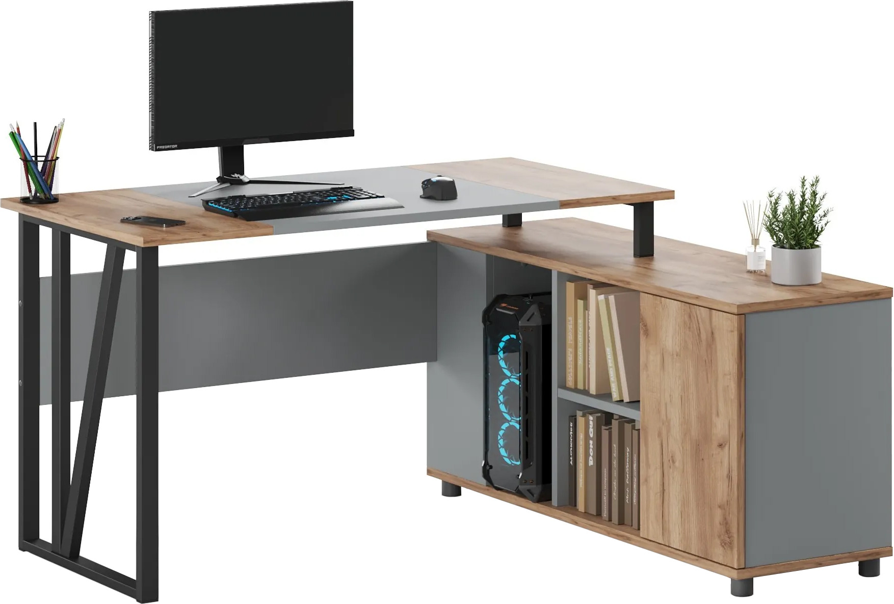 Письменный стол Arvento Vavilon 160x120 (дуб крафт золотой/серый/черный)