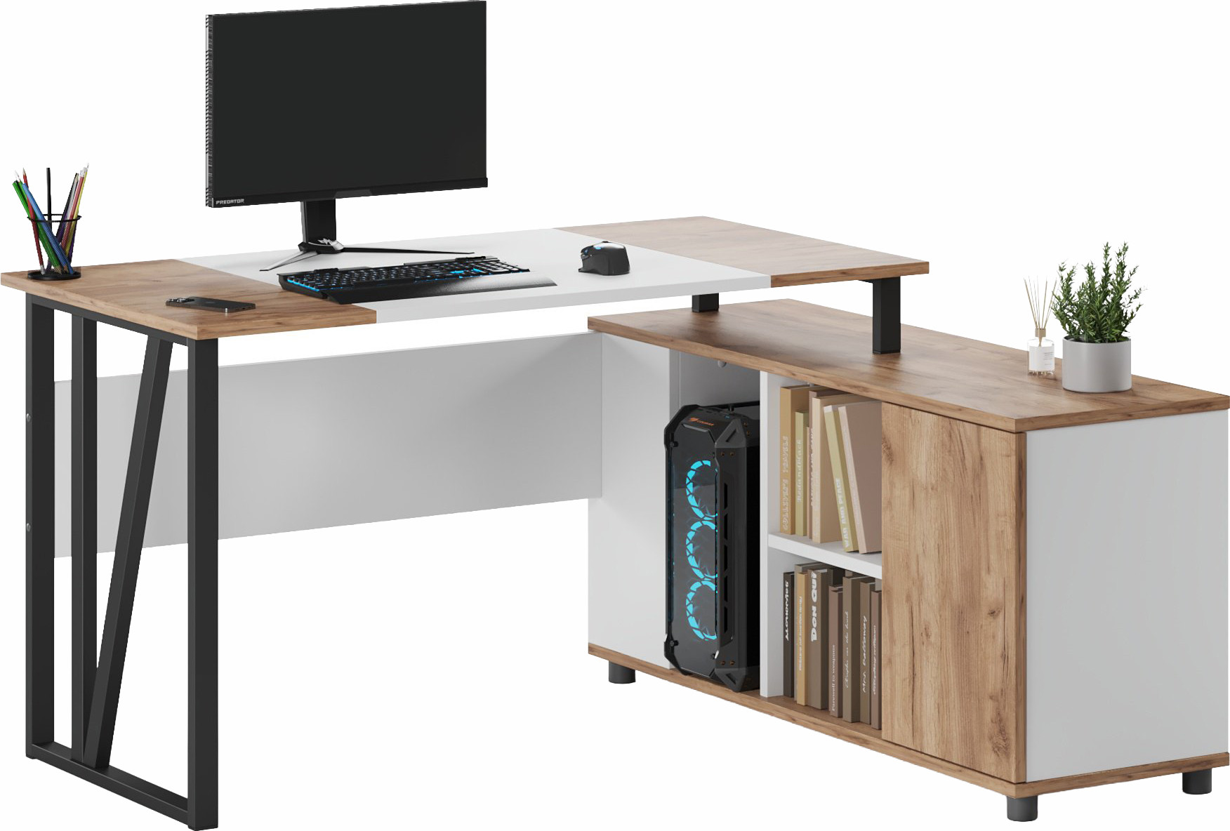 Письменный стол Arvento Vavilon 160x120 (дуб крафт золотой/белый/черный)