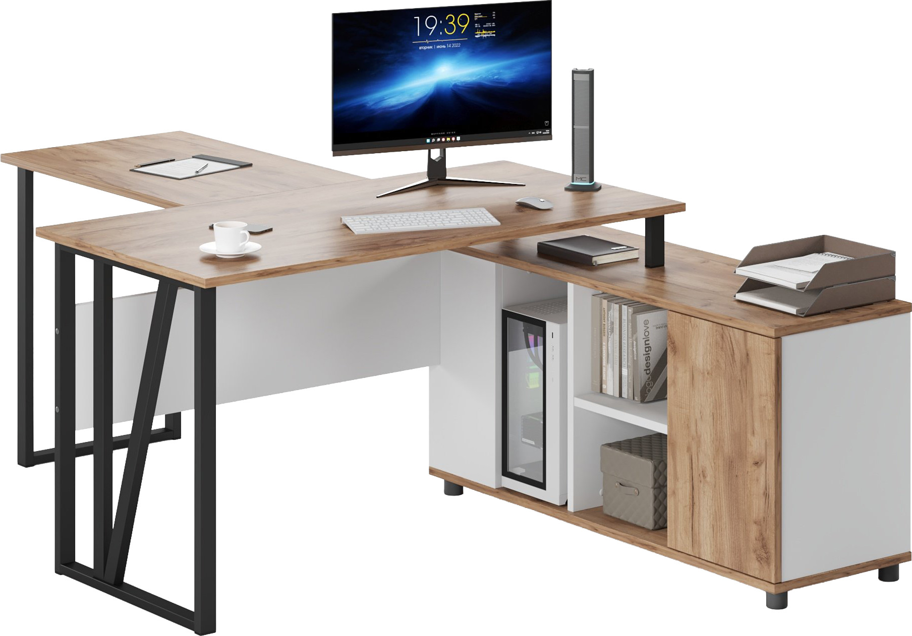 Письменный стол Arvento Vavilon 160x200 (дуб крафт золотой/белый/черный)