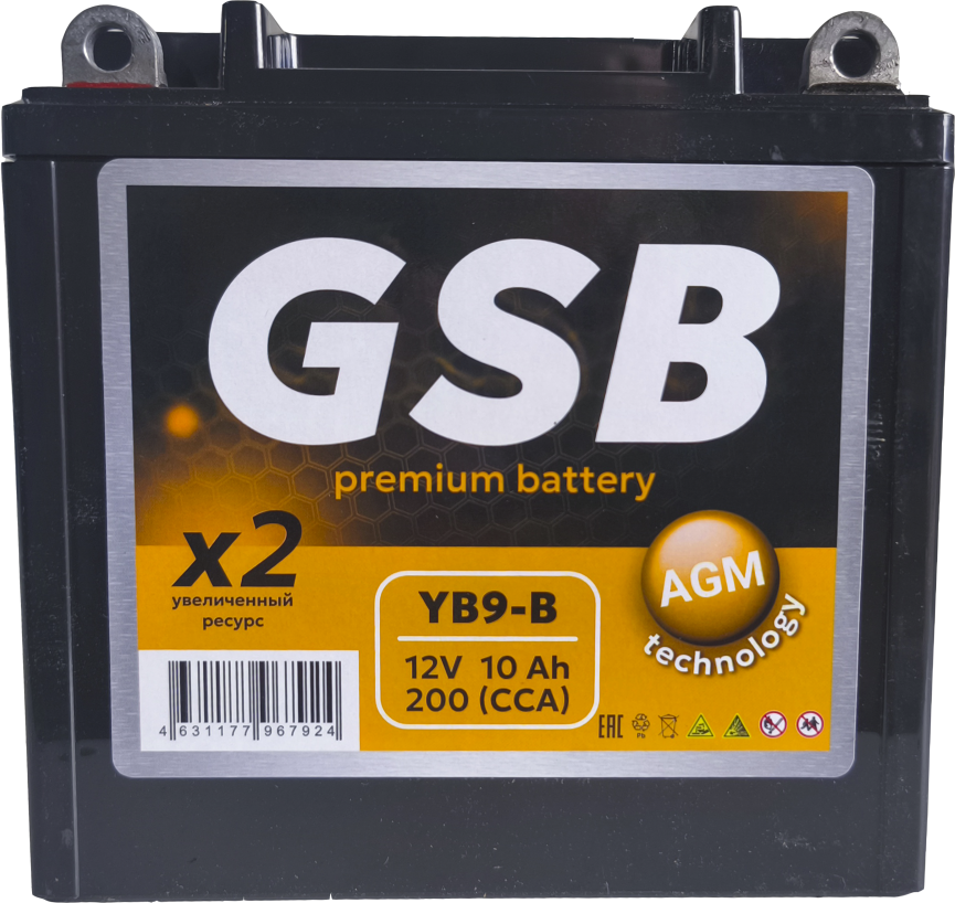 Мотоаккумулятор GSB (1) 200A / YB9-B (10 А/ч)