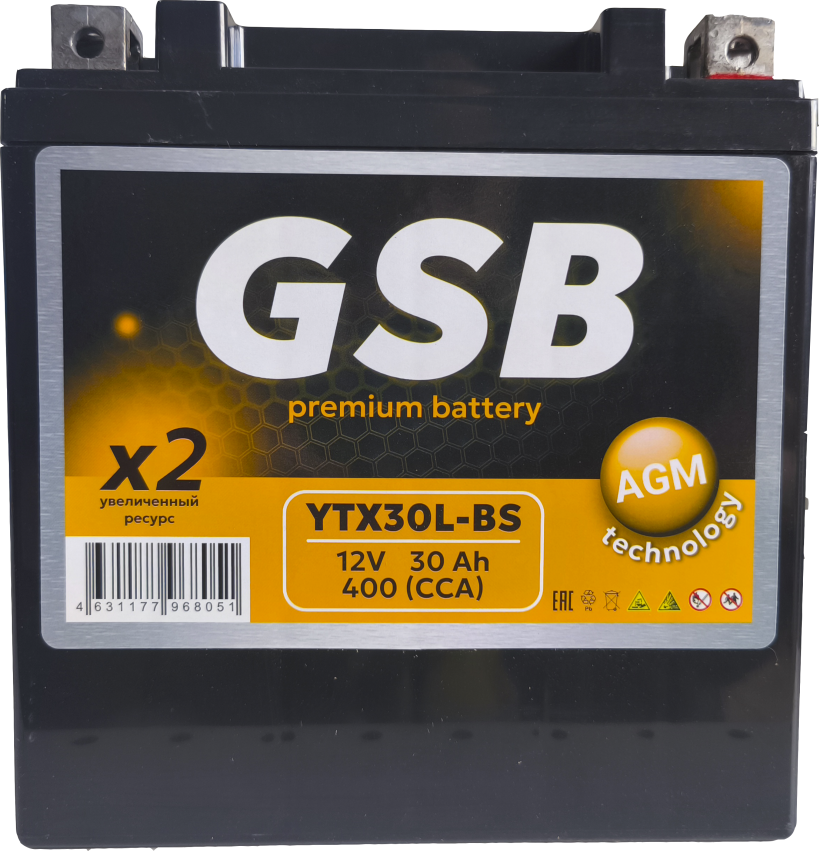 Мотоаккумулятор GSB (0) 400A / YIX30L-BS (30 А/ч)
