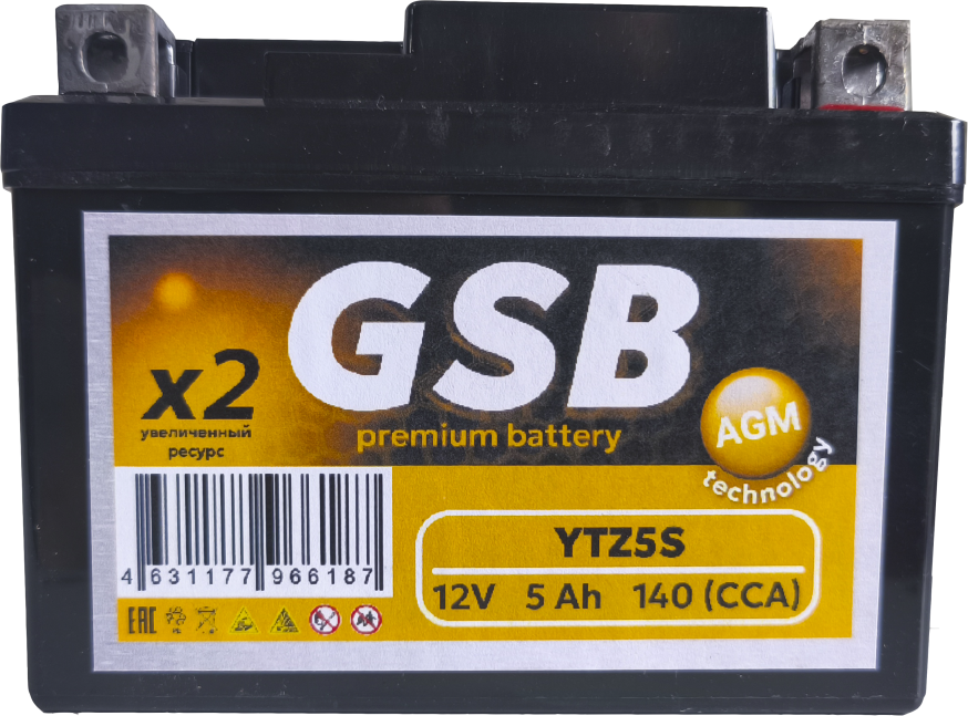 Мотоаккумулятор GSB (0) 140A / YTZ5S-BS (5 А/ч)