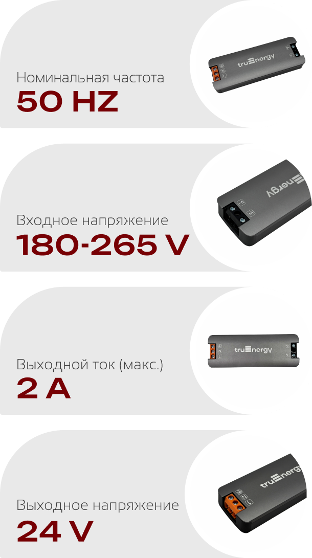 Блок питания для светодиодной ленты Truenergy 24V 48W IP20 / 17775 — фото 6