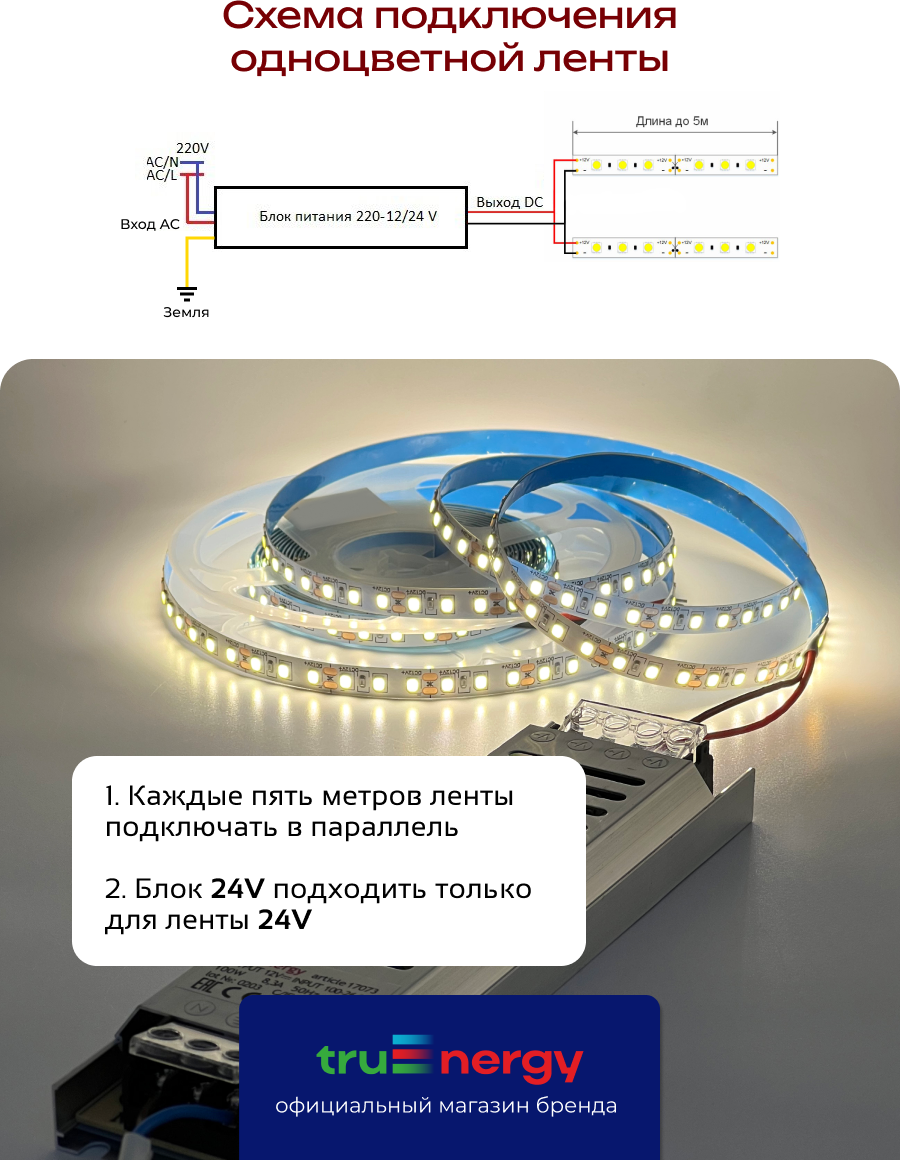 Блок питания для светодиодной ленты Truenergy 24V 200W IP20 / 17779 — фото 3