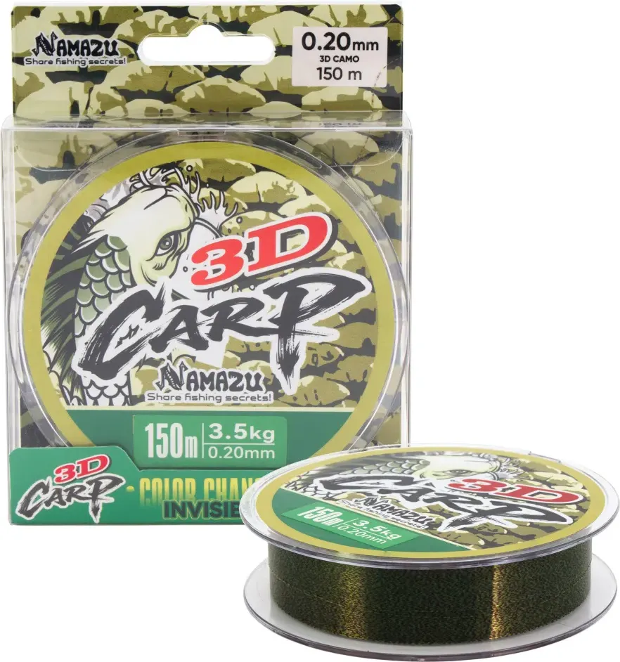 Леска монофильная Namazu 3D Carp d-0.20мм test-3.5кг 3D Camo / N3DC150-0.20 (150м) — фото 3