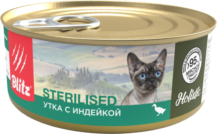 Влажный корм для кошек Blitz Pets Holistic Утка с индейкой Мясной паштет / 4127 (100г)