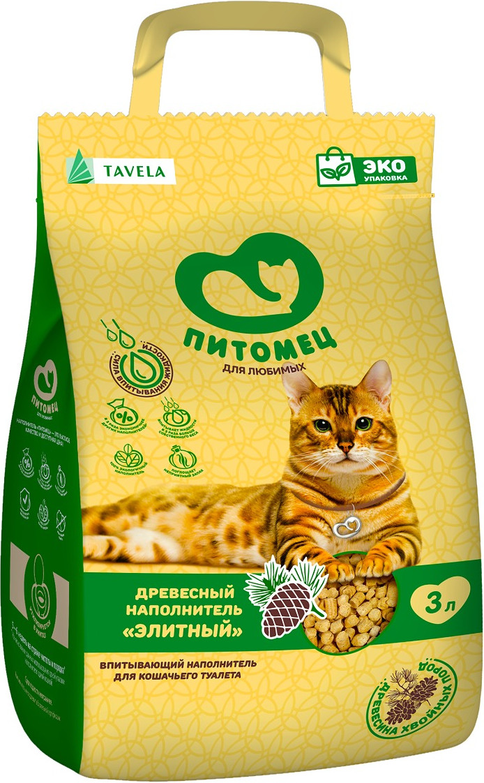 Наполнитель для туалета Питомец Древесный элитный (3л)