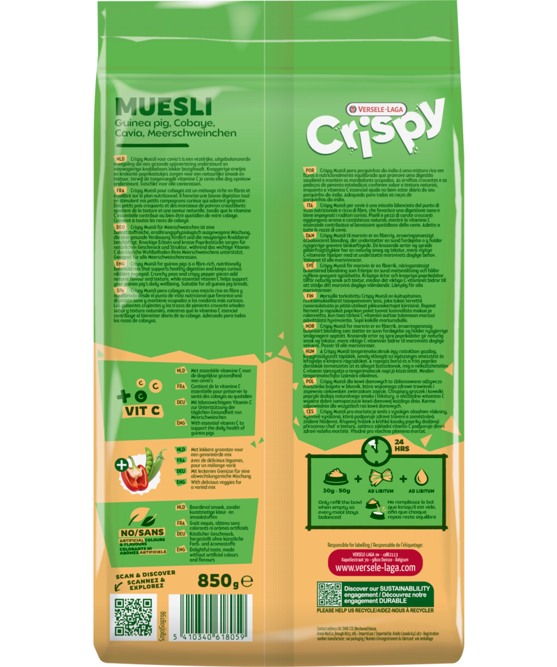 Корм для грызунов Versele-Laga Crispy Muesli Guinea Pigs / 461805 (850г) — фото 2