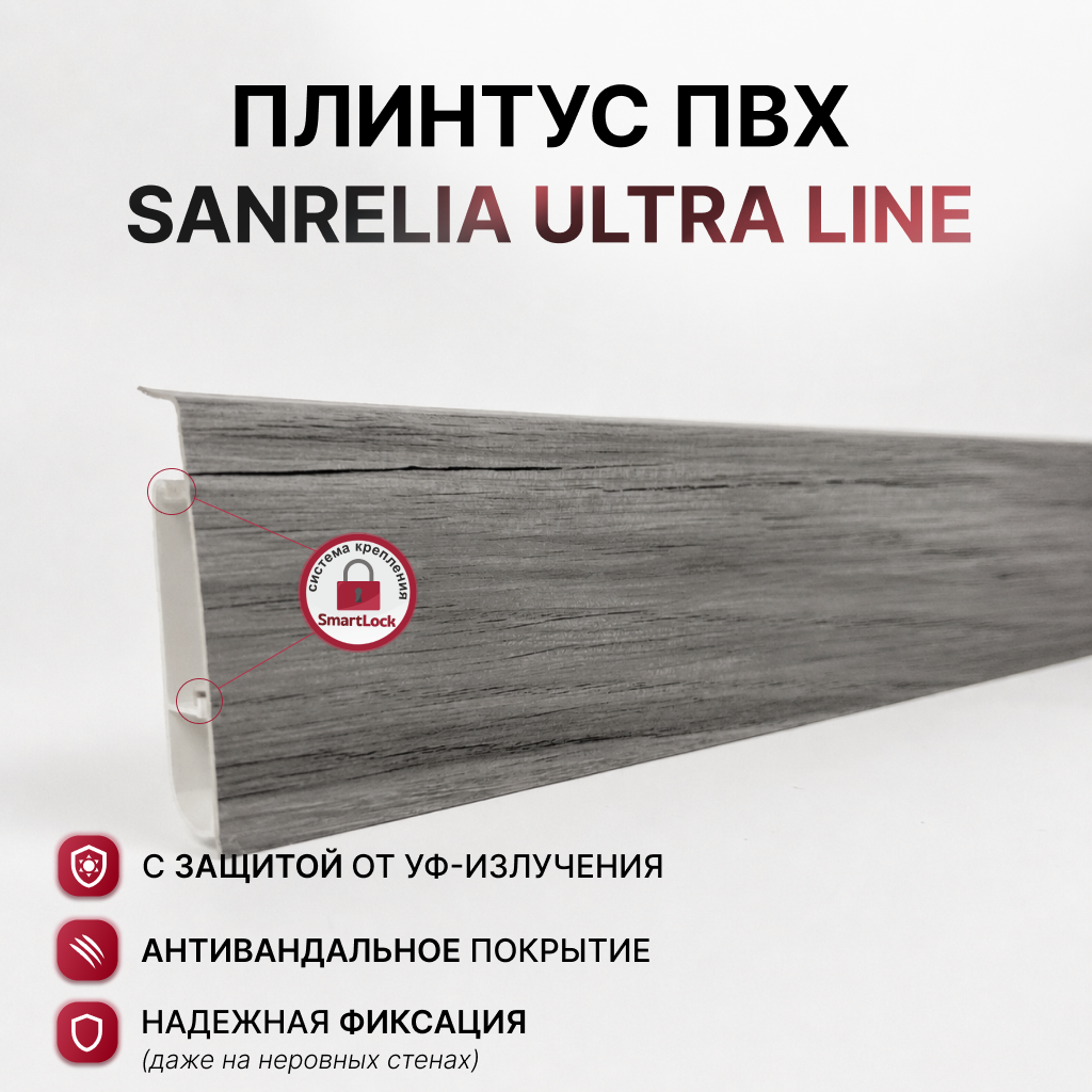Плинтус Sanrelia Ultra Line 725 Дуб Грей 2.2м — фото 2