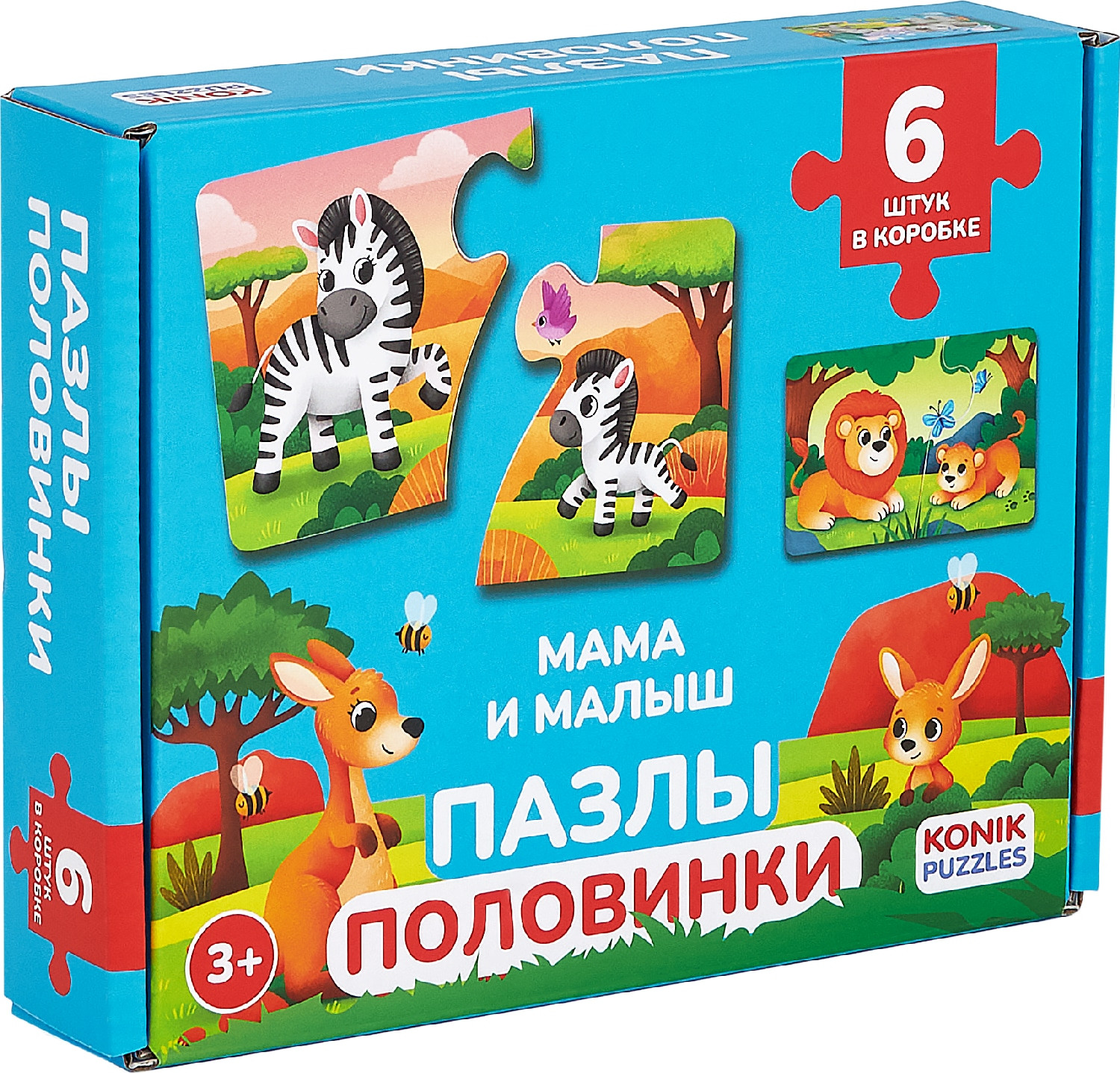 Развивающая игра Konik Puzzles Животные Мама и малыш / KP0004 (12эл)