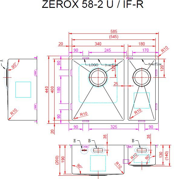Мойка кухонная ZORG Zerox 58-2 U / IF-R PVD Gold — фото 3