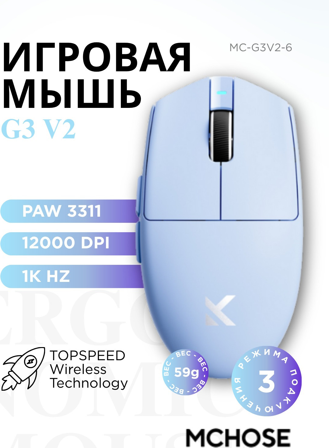 Мышь MCHOSE MC-G3V2-6 (синий) — фото 3