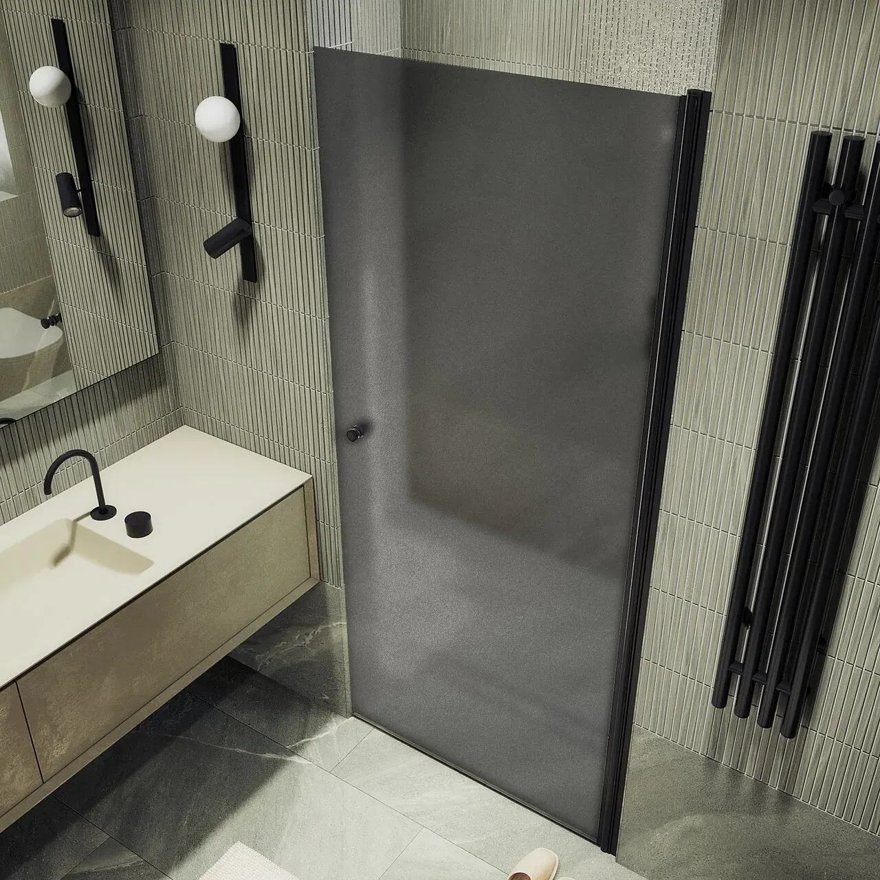 Душевая дверь MaybahGlass 198x70 / MGD-1673-6 (графитовое матовое стекло/черный) — фото 4