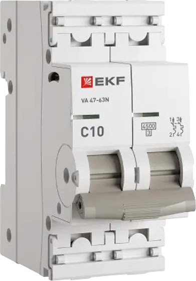 Выключатель автоматический EKF ВА 47-63N 2P 10А (C) 4.5кА / M634210C — фото 2