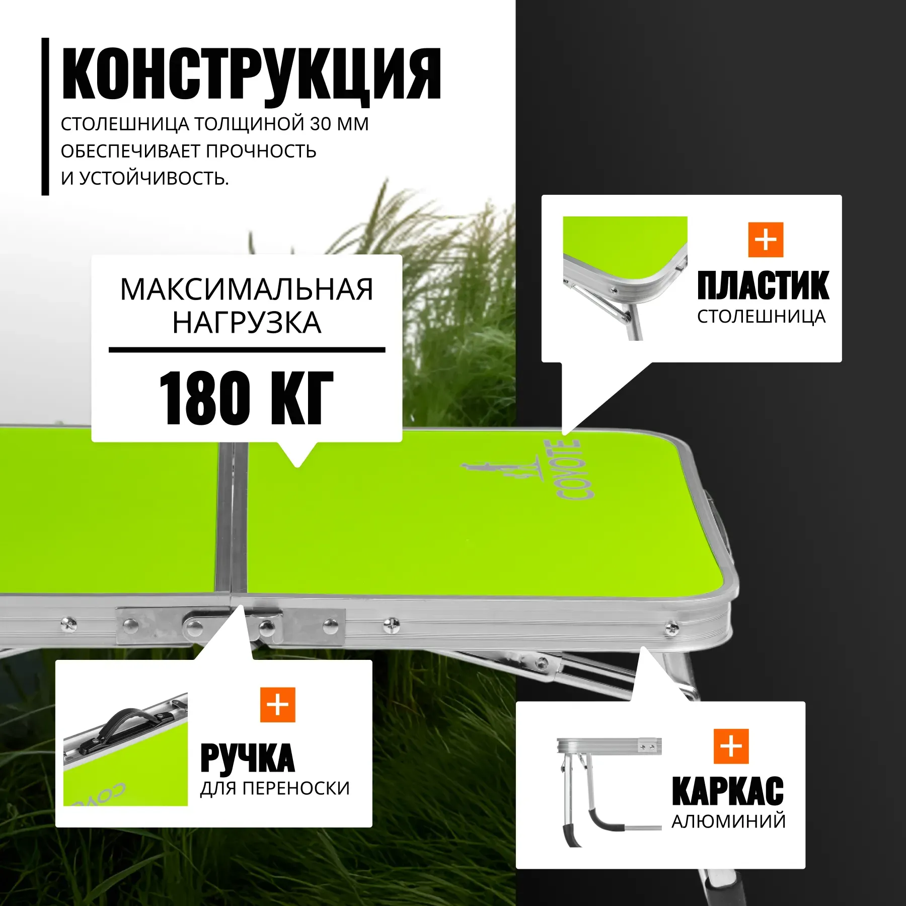 Комплект складной мебели Coyote Стол HYT001 40x60см + Кресло Sundays 633700747A (2шт, зеленый) — фото 3