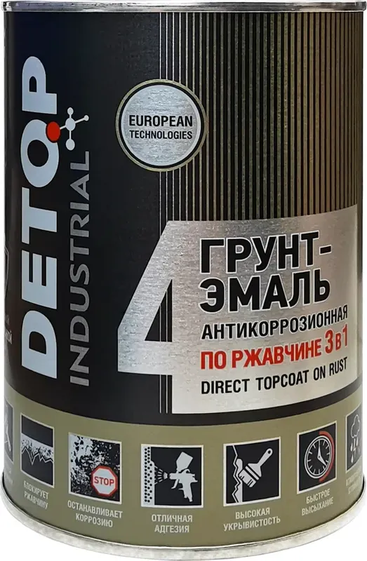 Грунт-эмаль Detop По ржавчине 3в1 №4 / DTI-P07756 (750мл, 9004 Черная)
