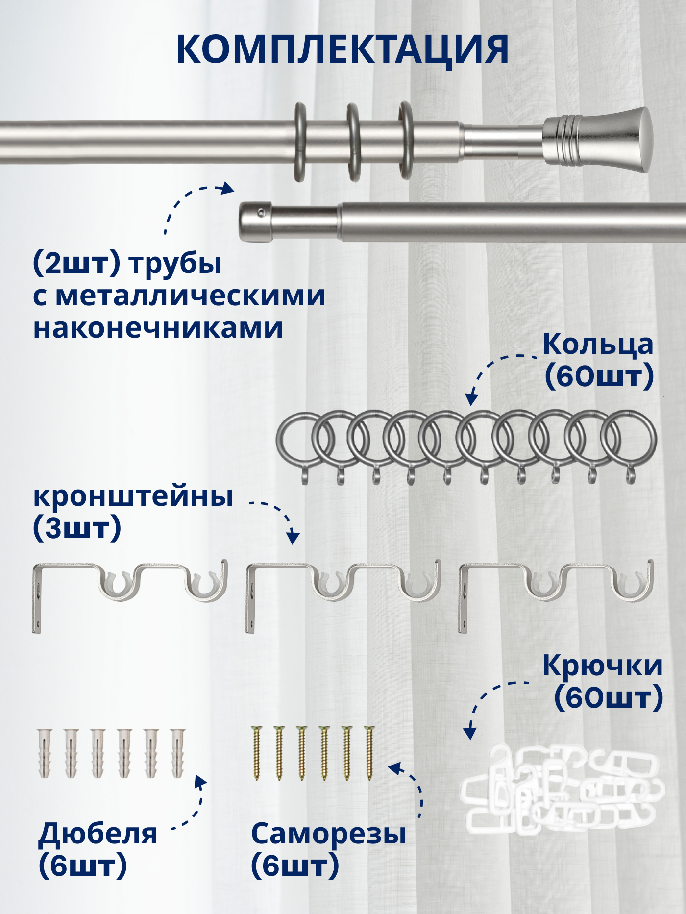 Карниз для штор Sundays Home Гиро Раздвижной 16/19мм 2-х рядный (сатин, 1.6-3м) — фото 3