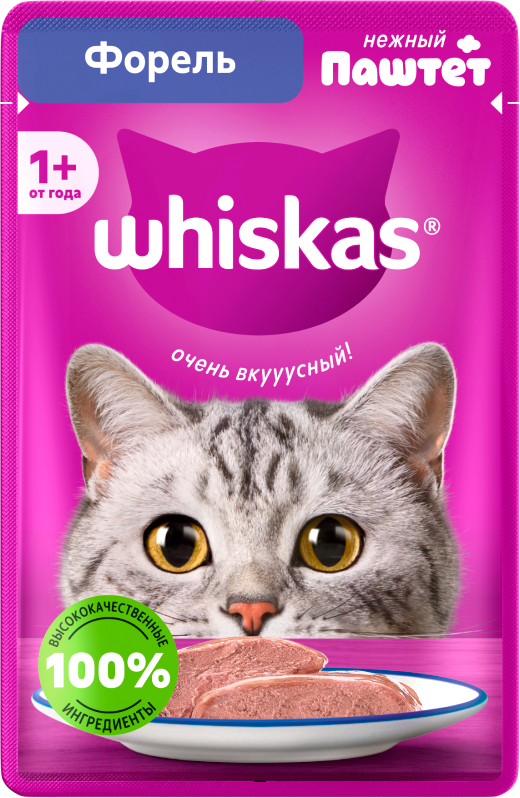 Влажный корм для кошек Whiskas паштет с добавлением форели (75г)