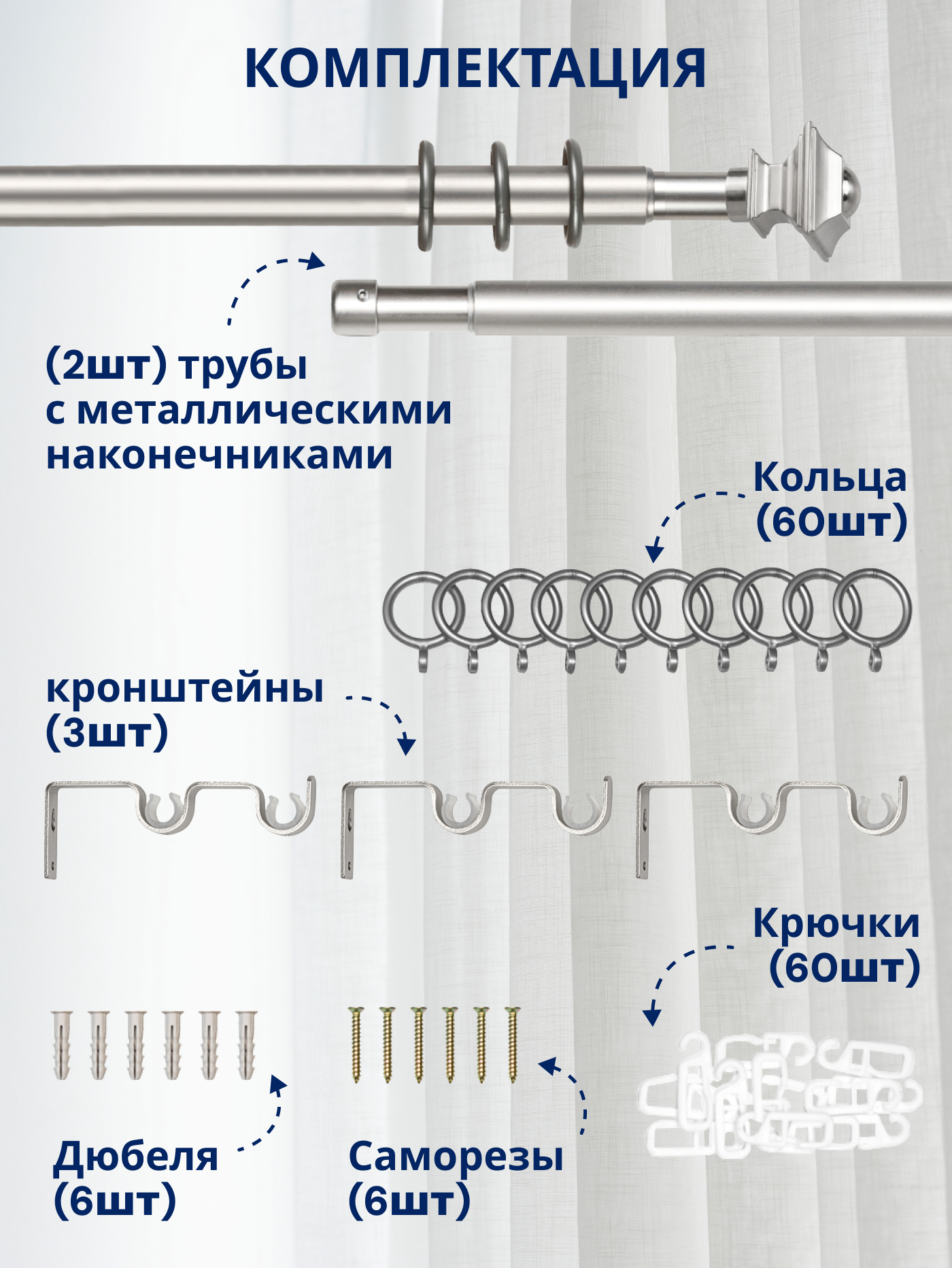 Карниз для штор Sundays Home Верди Раздвижной 16/19мм 2-х рядный (сатин, 1.6-3м) — фото 3