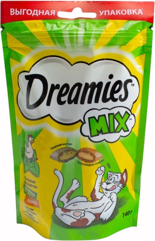 Лакомство для кошек Dreamies Mix с курицей и кошачьей мятой (140г)