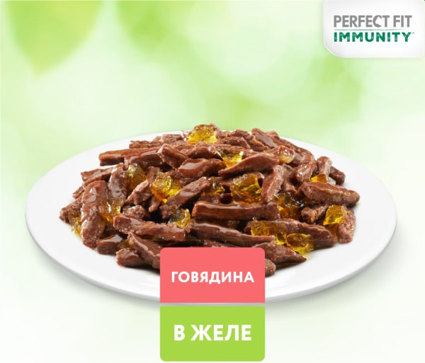 Влажный корм для кошек Perfect Fit для поддержания иммунитета с говядиной в желе с семянами льна (75г) — фото 2