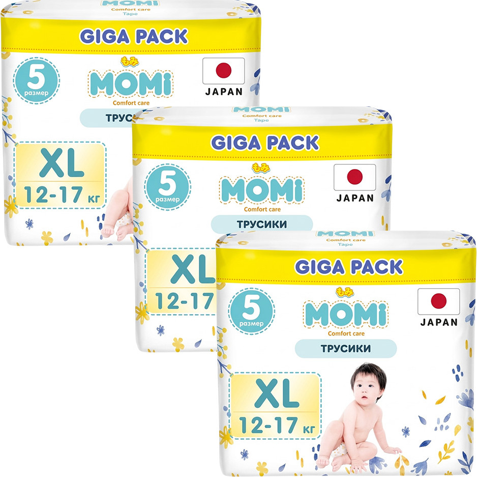 Подгузники-трусики детские Momi Comfort Care XL 12-17кг (3x62шт)