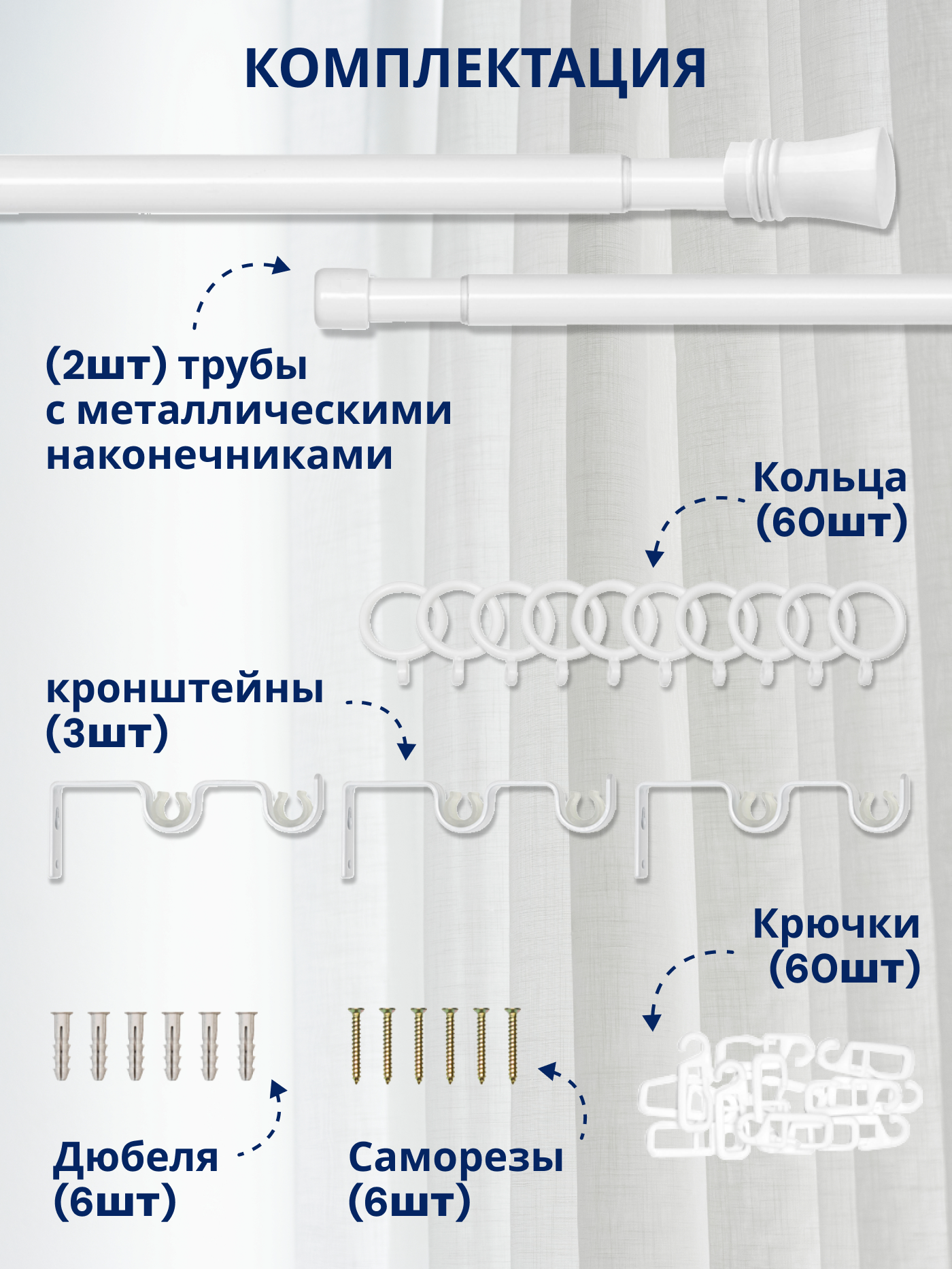 Карниз для штор Sundays Home Гиро Раздвижной 16/19мм 2-х рядный (белый глянец, 1.6-3м) — фото 3