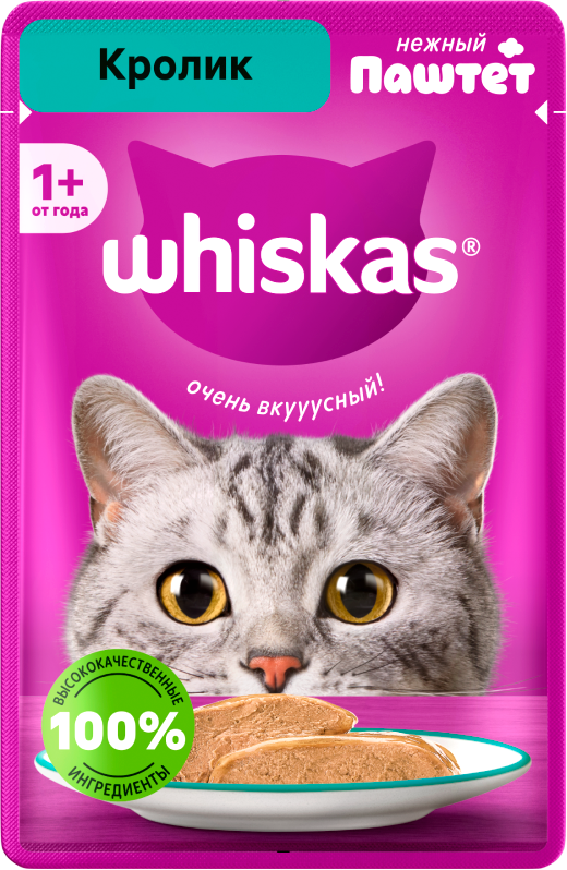 Влажный корм для кошек Whiskas паштет с кроликом (75г)