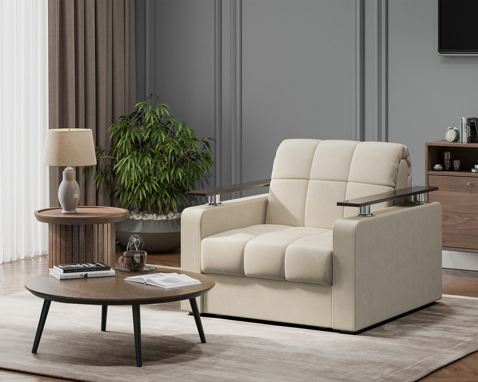 Кресло-кровать Mebel-Ars Бакли (бархат бежевый Star Velvet 6 Light Beige) — фото 2