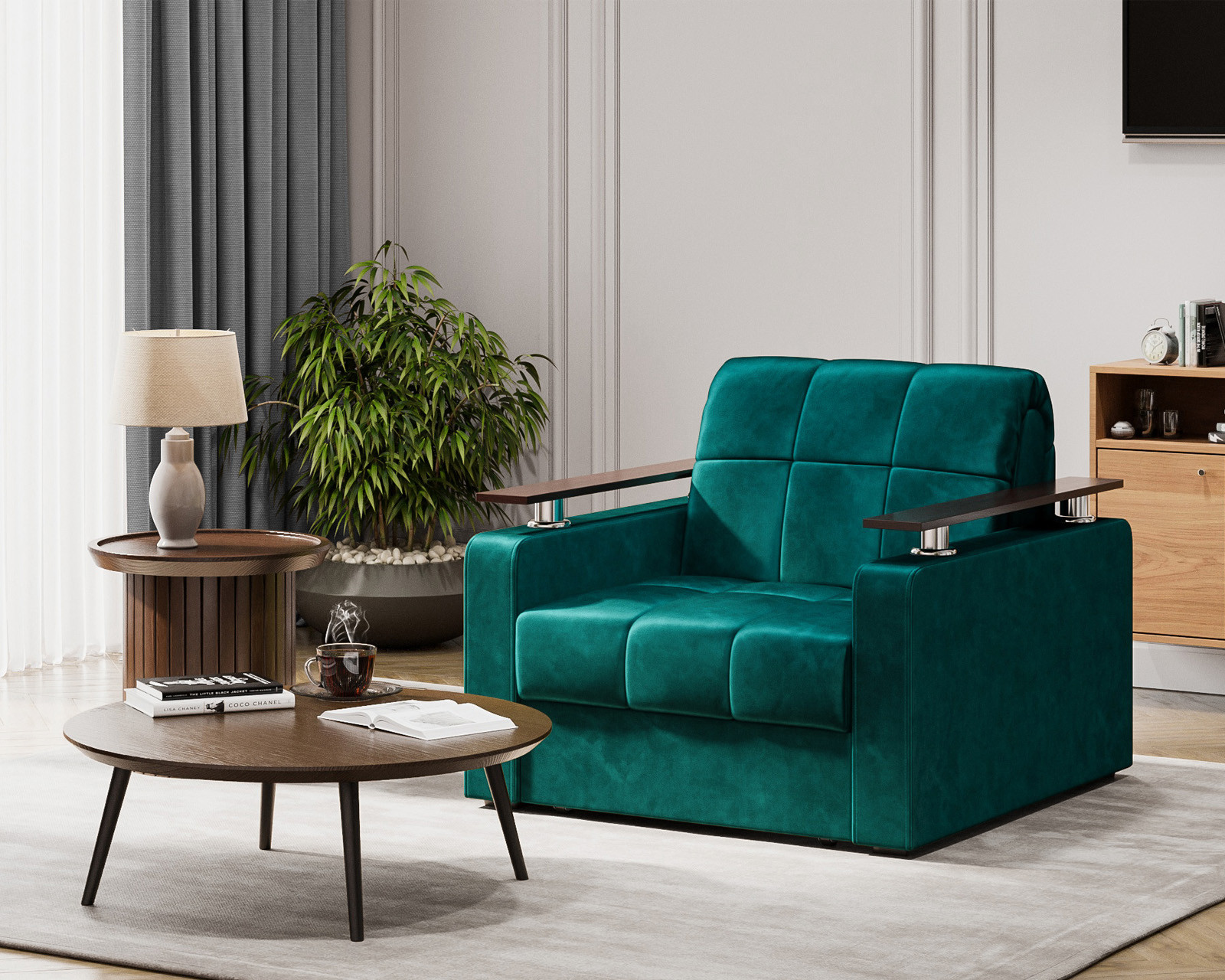 Кресло-кровать Mebel-Ars Бакли (бархат сине-зеленый Star Velvet 43 Black Green) — фото 2
