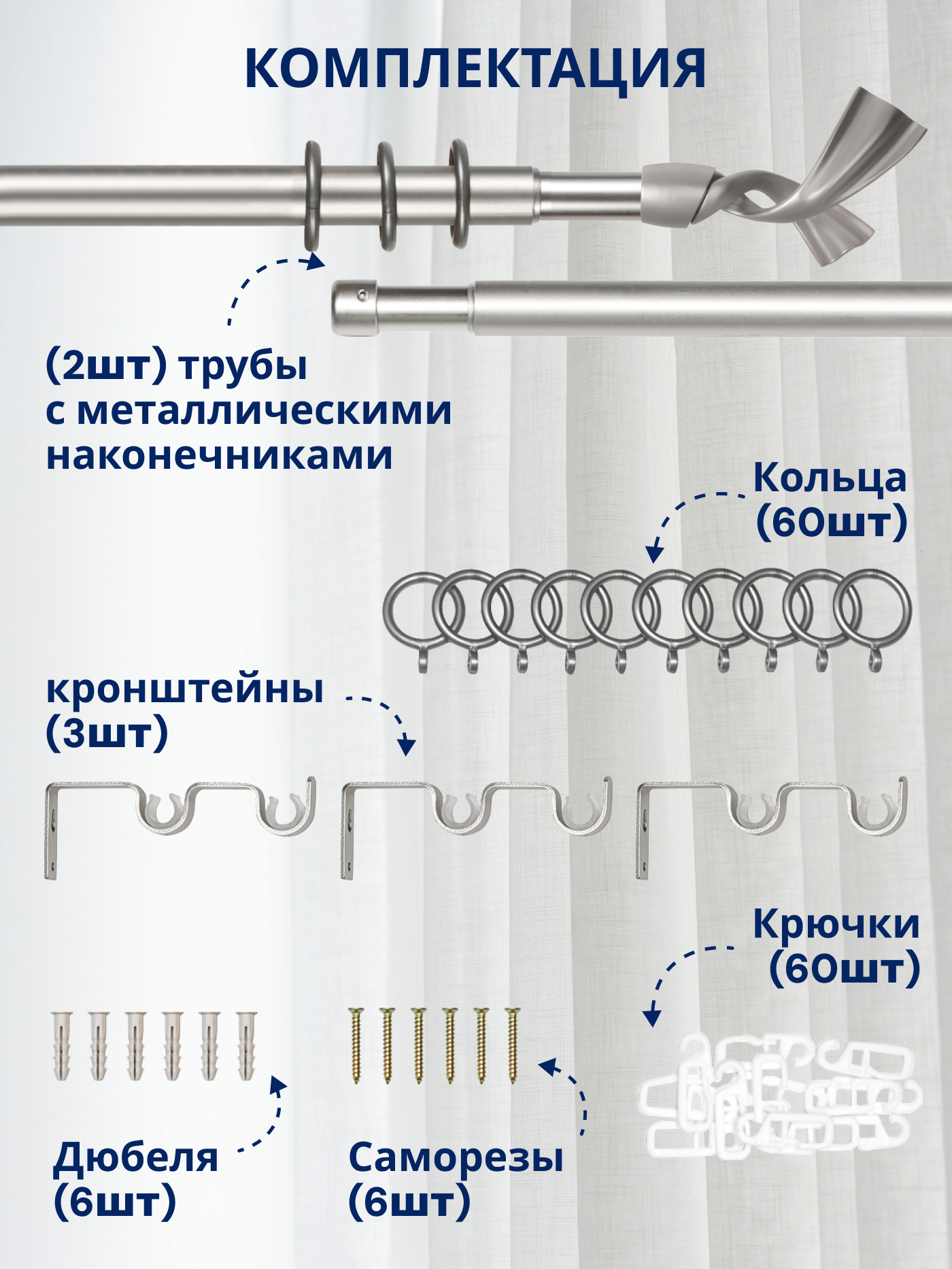 Карниз для штор Sundays Home Лента Раздвижной 16/19мм 2-х рядный (сатин, 1.6-3м) — фото 4