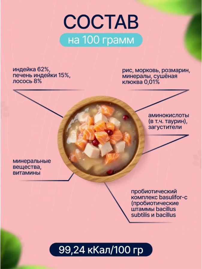 Влажный корм для кошек Ночной охотник Индейка и лосось в желе для котят от 1 месяца (85г) — фото 3