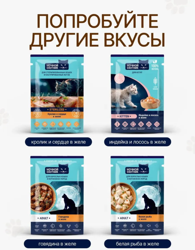 Влажный корм для кошек Ночной охотник Индейка в желе для стерилизованных (85г) — фото 6