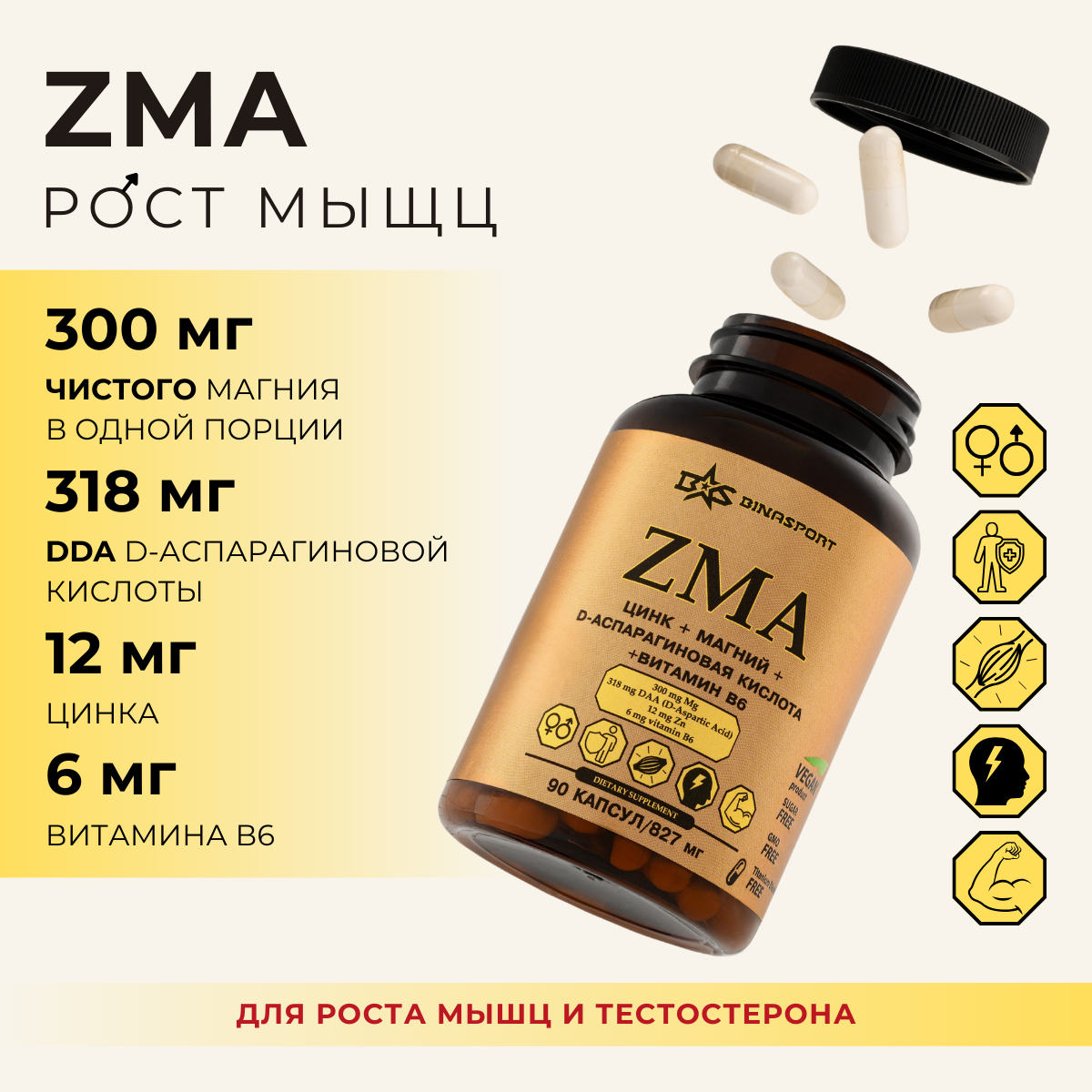 Витаминно-минеральный комплекс Binasport ZMA в капсулах N 90 (700мг) — фото 2