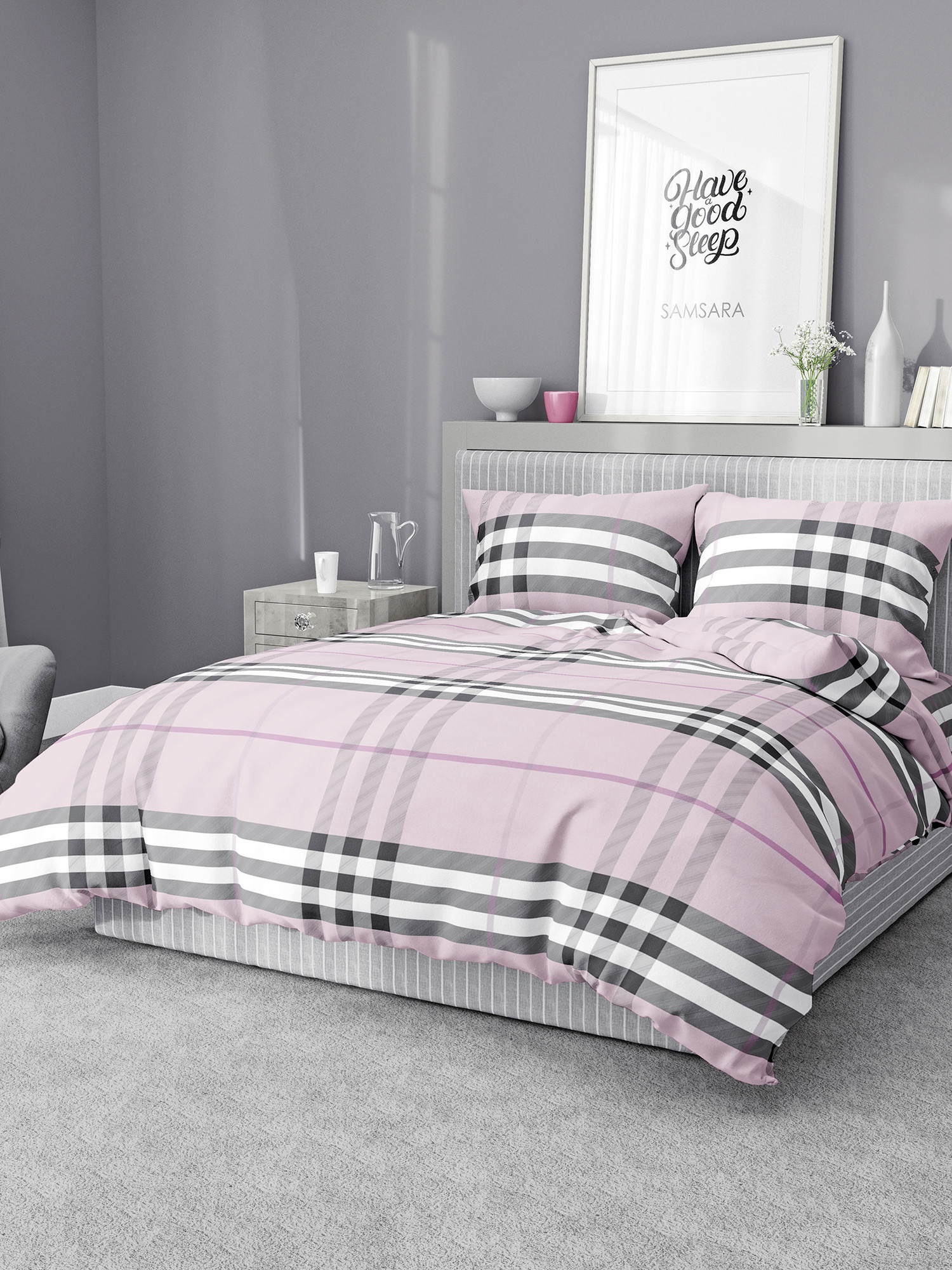 Комплект постельного белья Samsara Burberry 1.5сп 50x70 150-16 (розовый) — фото 3