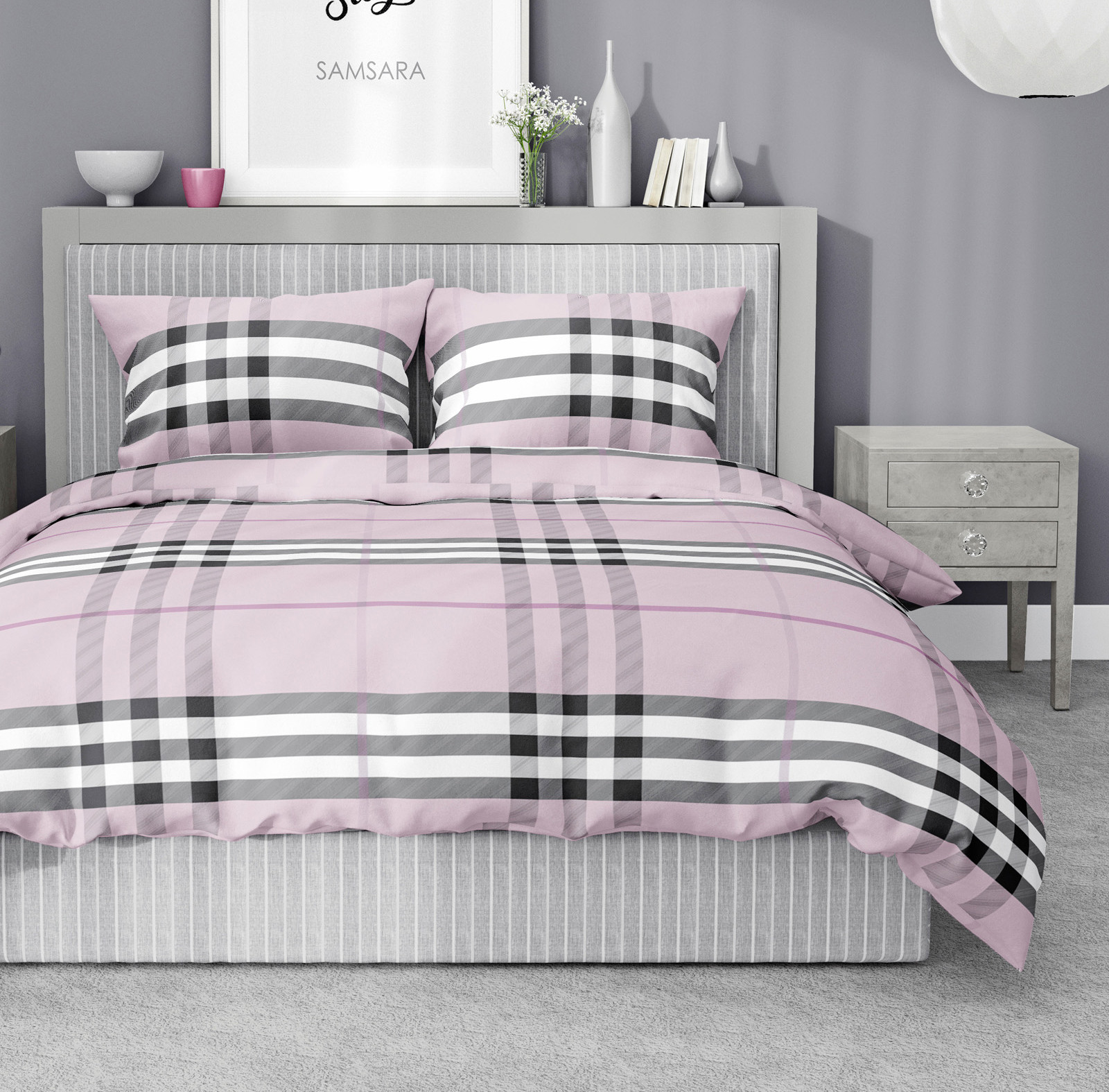 Комплект постельного белья Samsara Burberry 1.5сп 50x70 150-16 (розовый)