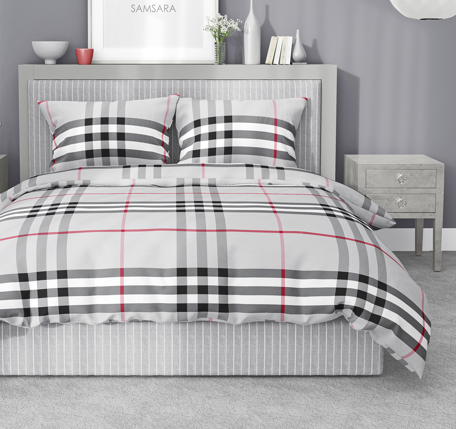 Комплект постельного белья Samsara Burberry 1.5сп 50x70 150-20 (серый)