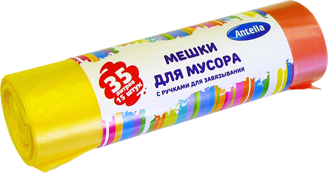 Пакеты для мусора Антелла 35л 16мкм с ручками (15шт, желтый)