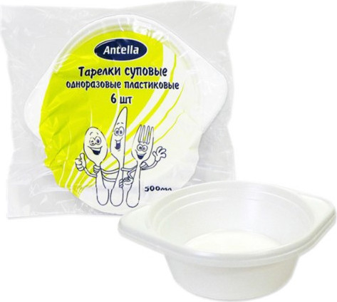 Набор одноразовых тарелок Антелла суповые глубокие / 04284 (6шт, белый)