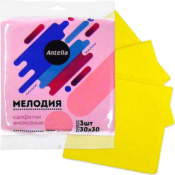 Набор салфеток хозяйственных Антелла Мелодия вискозные впитывающие 30x30см / 104802 (3шт)