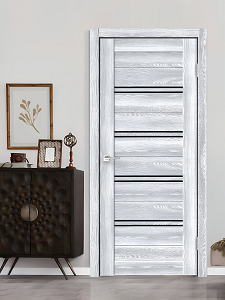Дверь межкомнатная Velldoris Экошпон икс-лайн 4 80х200 / VD016374 (клен айс/лакобель черное) — фото 5