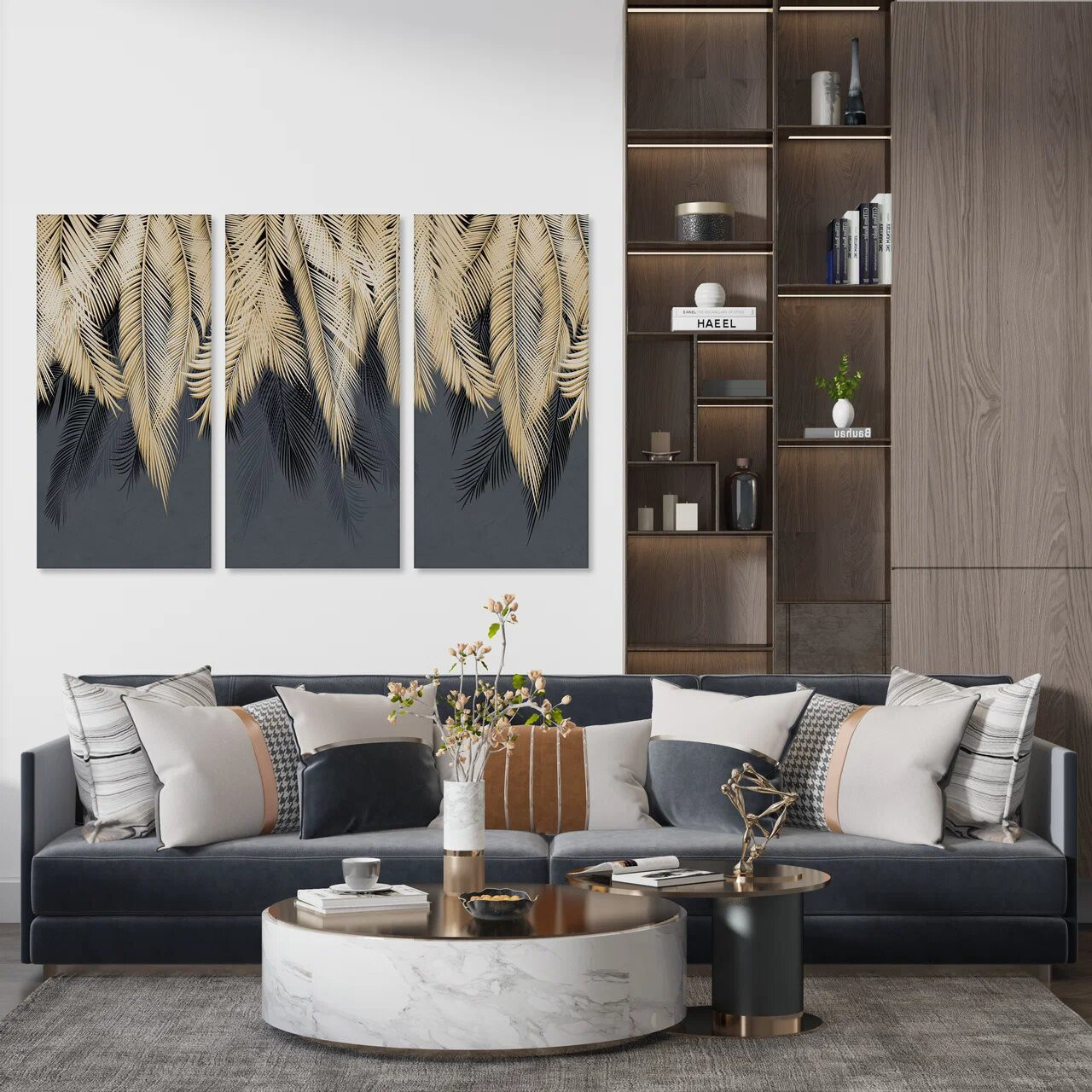 Картина модульная Citydecor Пальмовые листья с оттенком / 7.154 (75x117, золотой/синий) — фото 2