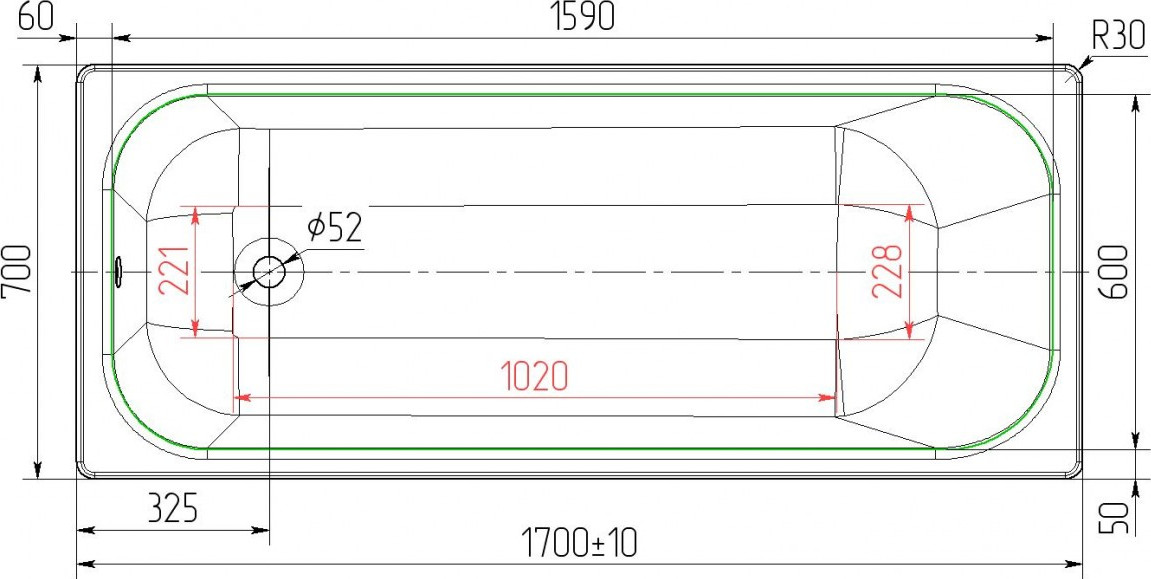 Ванна чугунная Универсал Элегия 170x70 (1 сорт без ножек, с сифоном 21Y11020) — фото 4