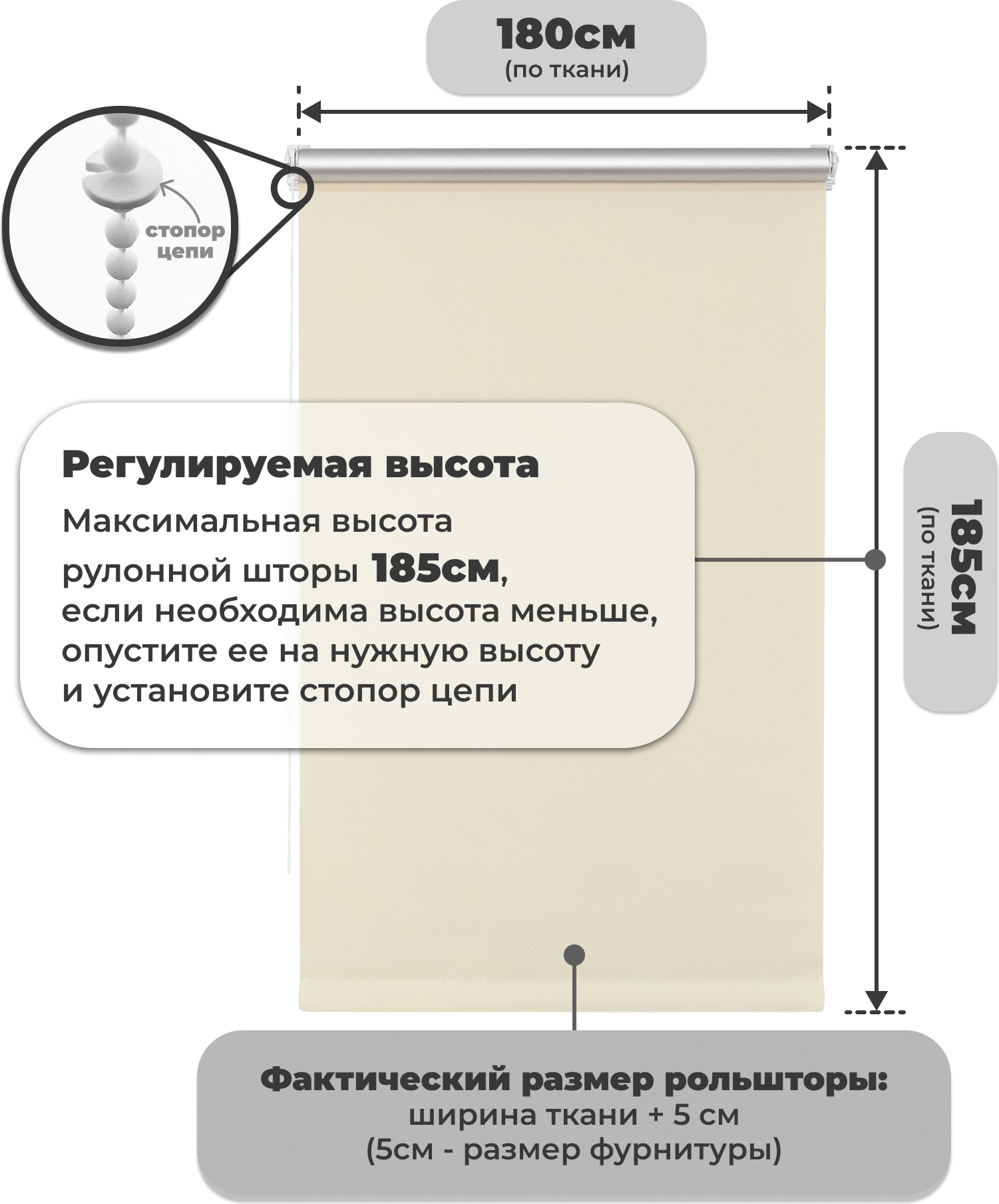 Рулонная штора Sundays Home LM 168-03 180x185 (молочный) — фото 2