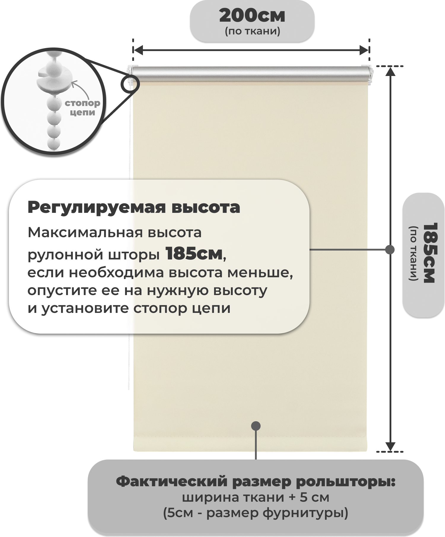Рулонная штора Sundays Home LM 168-03 200x185 (молочный) — фото 2