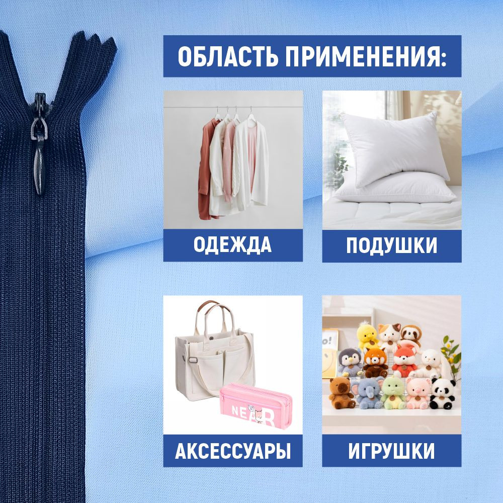 Молния потайная Sentex т3 20см н/р МП3 20 С058 (10шт, темно-синий) — фото 6