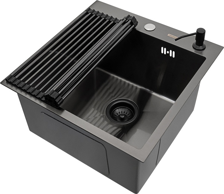 Мойка кухонная Arfeka ECO AR 45x50+RM AR+DS AR (Black Decor Volcanic, с дозатором и роллер-матом)