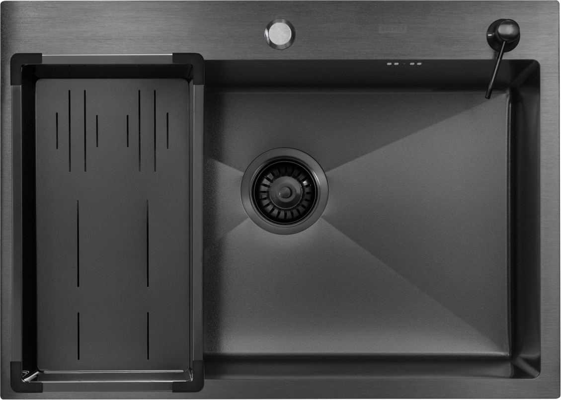Мойка кухонная Arfeka Eco AR 70x50+CL AR G+DS AR (Black Decor Volcanic, с дозатором и коландером)